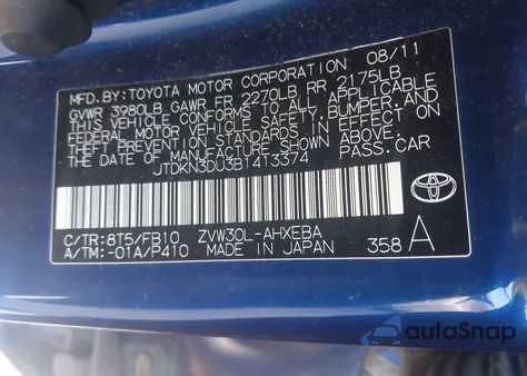 2011 Toyota Prius Two from USA, damaged, VIN JTDKN3DU3B1413374